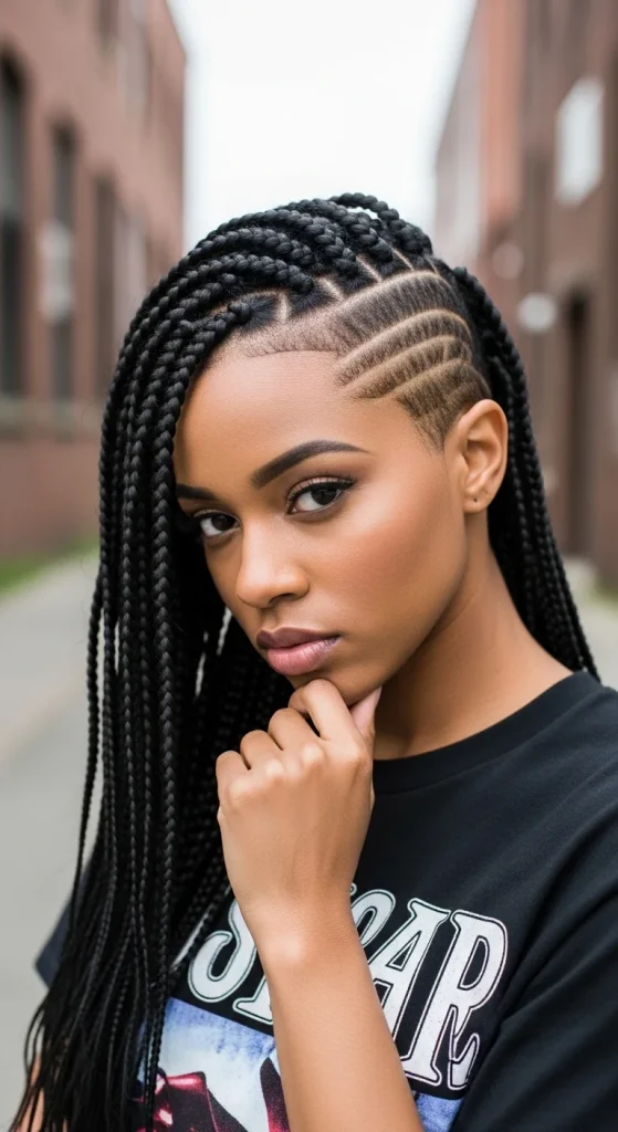 Box Braids with Shaved Sides