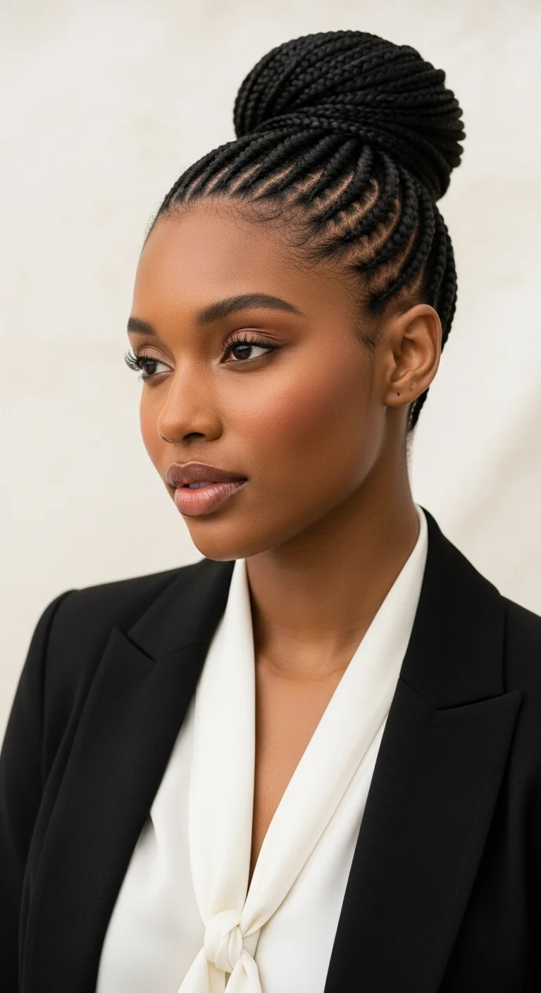 25 Stunning Cornrow Designs for Black Women in 2025 Stitch‑Braid Bun